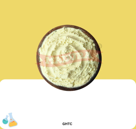 Bowl of white powder on a yellow background with 'GHTC' branding.
