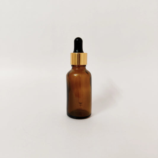 Glass Serum Bottle - Amber - Gold Dropper - 30mL