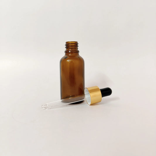 Glass Serum Bottle - Amber - Gold Dropper - 30mL