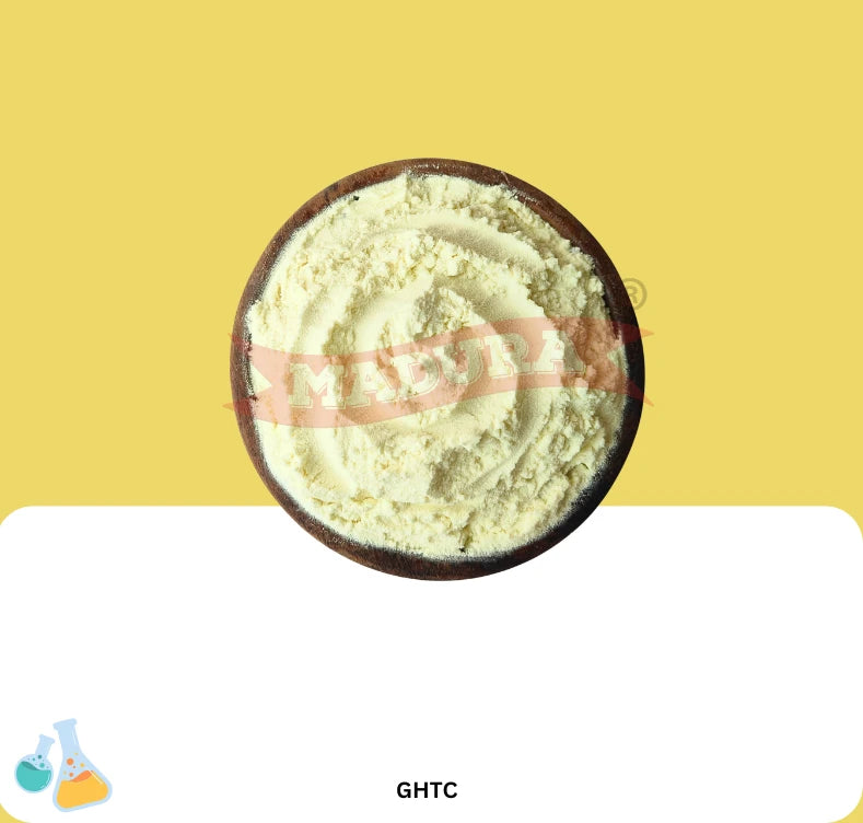 Bowl of white powder on a yellow background with 'GHTC' branding.