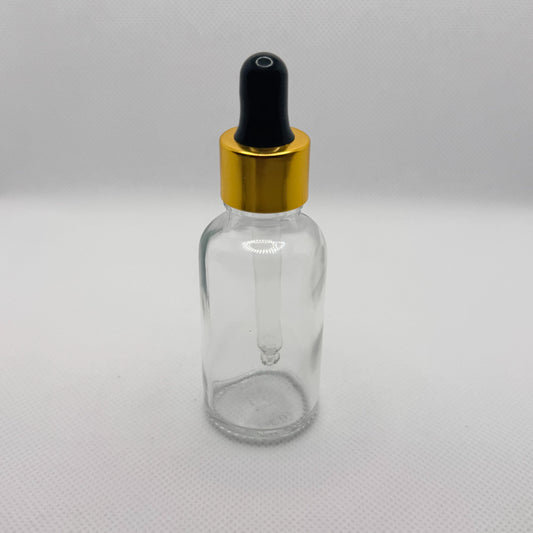Glass Serum Bottle - Clear - Gold Dropper - 15mL with white background