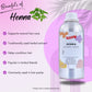 Henna extract liquid bottle with benefits listed