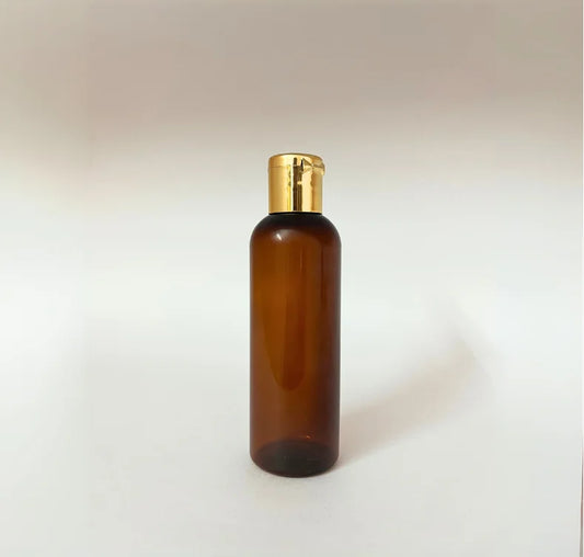 PET Round Bottle - Amber - Gold Flip Cap - 100mL