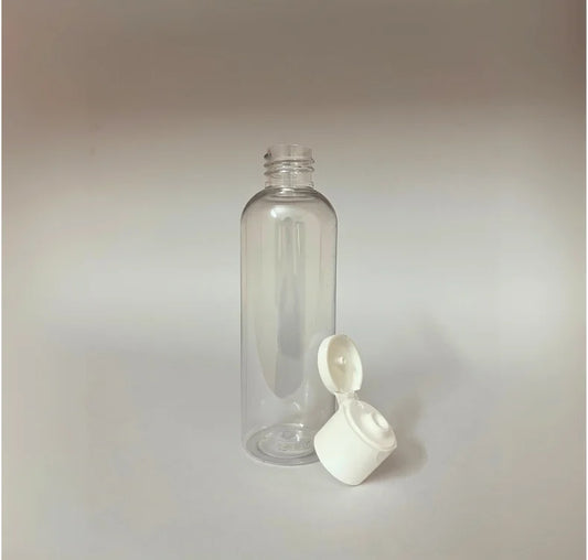 PET Round Bottle - Clear - White Flip Cap - 100mL