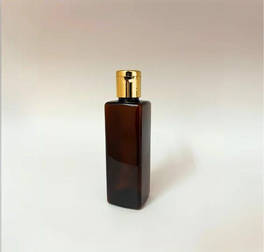 PET Square Bottle - Amber - Gold Flip Cap - 100mL