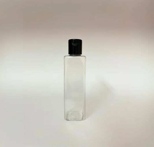PET Square Bottle - Clear - 20mm Black Flip Cap - 100mL