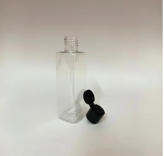 PET Square Bottle - Clear - 20mm Black Flip Cap - 100mL